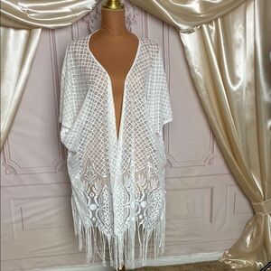 White Lace Kimono with Fringe